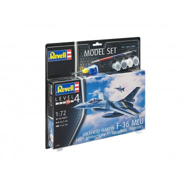 KIT PARA MONTAR REVELL MODEL SET AVIÃO LOCKHEED MARTIN F-16 MLU EDIÇÃO COMEMORATIVA 100 ANOS 1/72 98 PEÇAS COMPLETO COM TINTAS COLA E PINCEL REV 63905